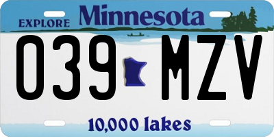 MN license plate 039MZV