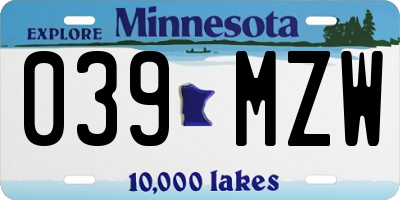 MN license plate 039MZW