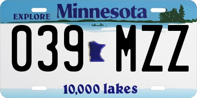 MN license plate 039MZZ