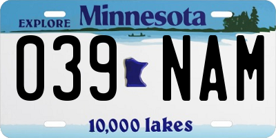 MN license plate 039NAM