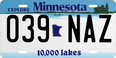 MN license plate 039NAZ