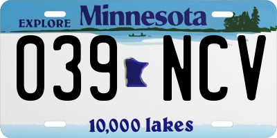 MN license plate 039NCV