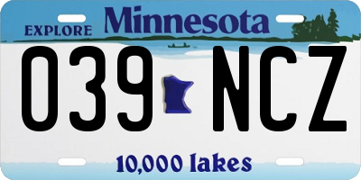 MN license plate 039NCZ