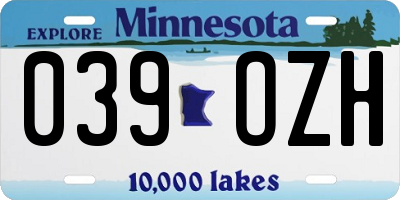MN license plate 039OZH