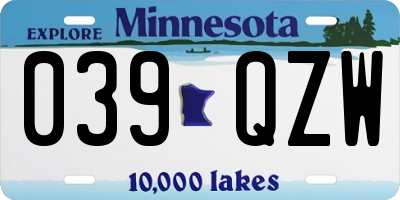 MN license plate 039QZW
