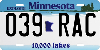 MN license plate 039RAC