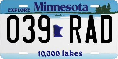 MN license plate 039RAD