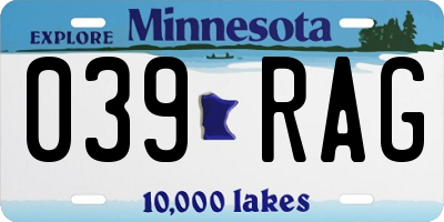 MN license plate 039RAG