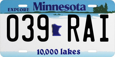 MN license plate 039RAI