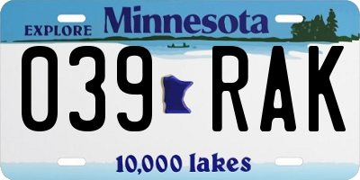 MN license plate 039RAK
