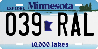 MN license plate 039RAL