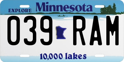 MN license plate 039RAM