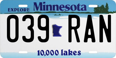MN license plate 039RAN