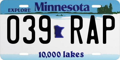 MN license plate 039RAP