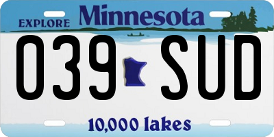 MN license plate 039SUD