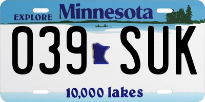 MN license plate 039SUK