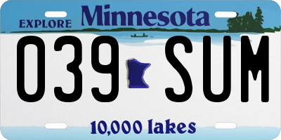 MN license plate 039SUM