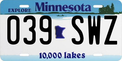 MN license plate 039SWZ