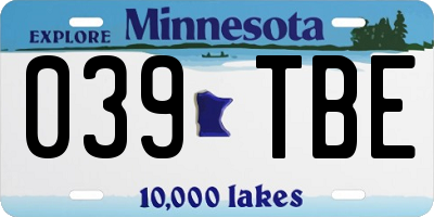 MN license plate 039TBE