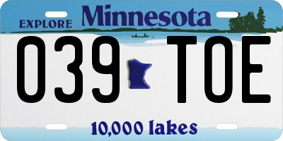 MN license plate 039TOE