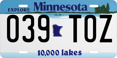 MN license plate 039TOZ