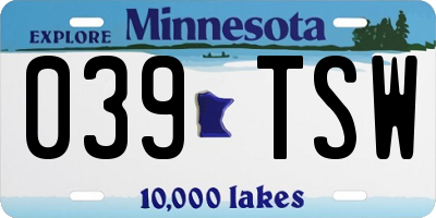 MN license plate 039TSW