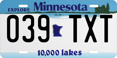 MN license plate 039TXT