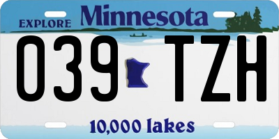 MN license plate 039TZH