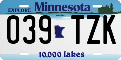 MN license plate 039TZK