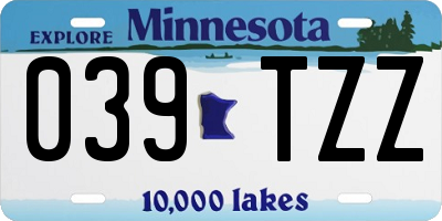MN license plate 039TZZ