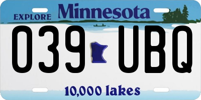 MN license plate 039UBQ