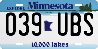 MN license plate 039UBS
