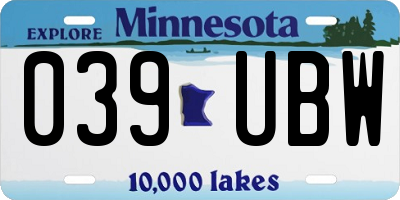 MN license plate 039UBW