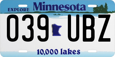 MN license plate 039UBZ