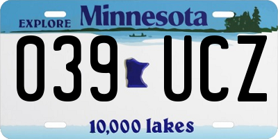 MN license plate 039UCZ