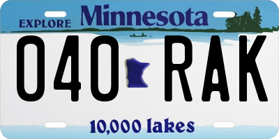 MN license plate 040RAK