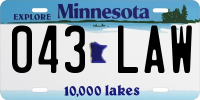 MN license plate 043LAW