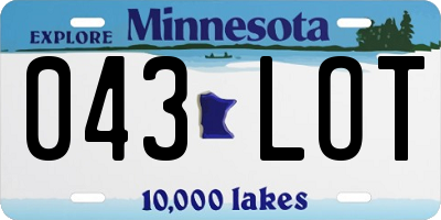 MN license plate 043LOT