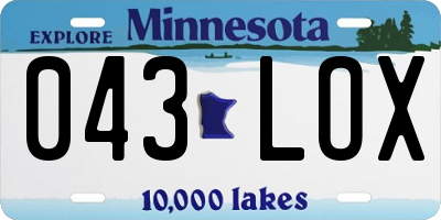 MN license plate 043LOX