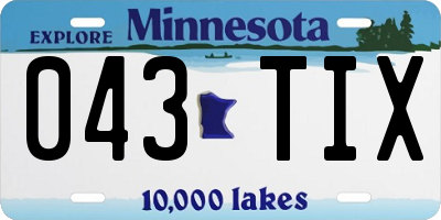 MN license plate 043TIX