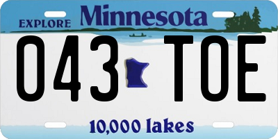 MN license plate 043TOE