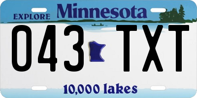 MN license plate 043TXT