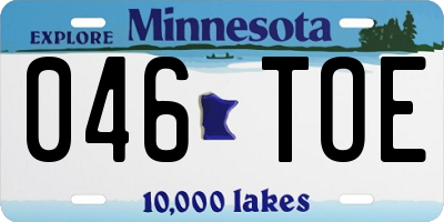 MN license plate 046TOE