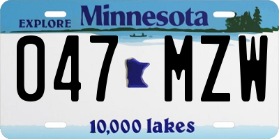 MN license plate 047MZW