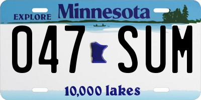 MN license plate 047SUM