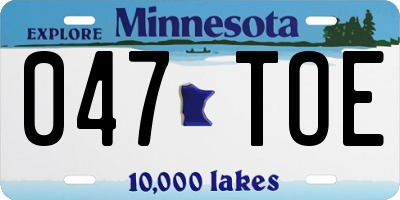 MN license plate 047TOE