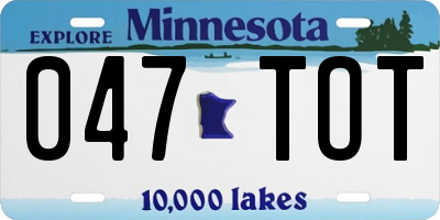 MN license plate 047TOT