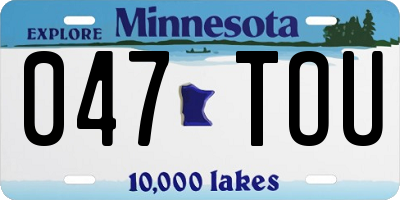 MN license plate 047TOU