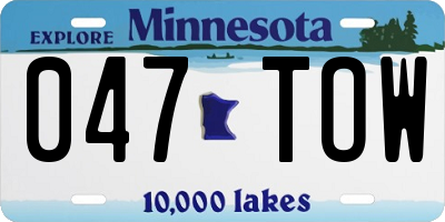 MN license plate 047TOW