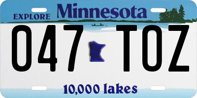 MN license plate 047TOZ
